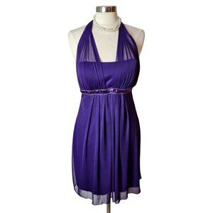 Y2K En Focus Purple Halter Dress 10 Sequin Cocktail Dress Chiffon Accent Party